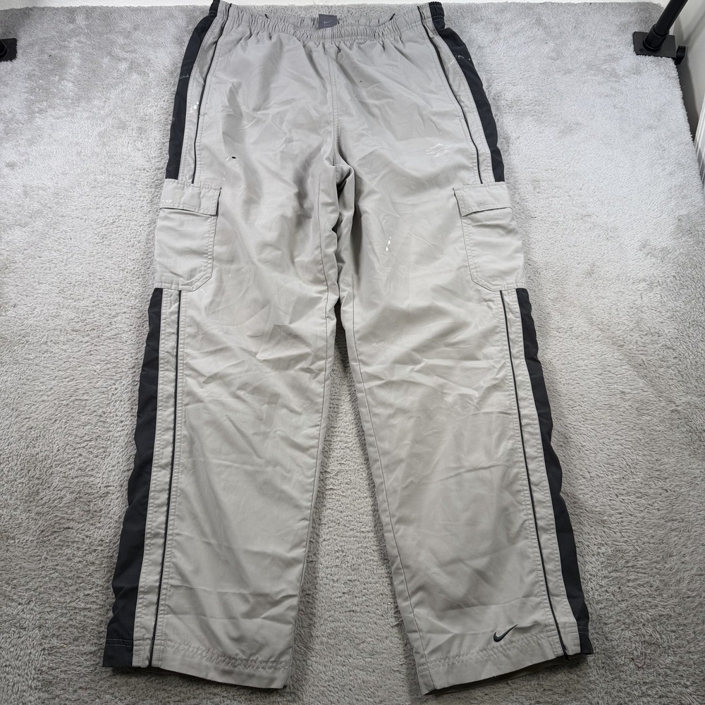 VTG Nike Windbreaker Pants Mens Large Grey Lined Cargo Drawstring Track Active